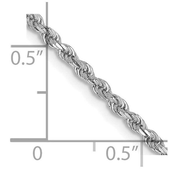 2mm 10k White Gold Solid Diamond Cut Rope Chain Necklace, 22 Inch - Picture 5 of 7